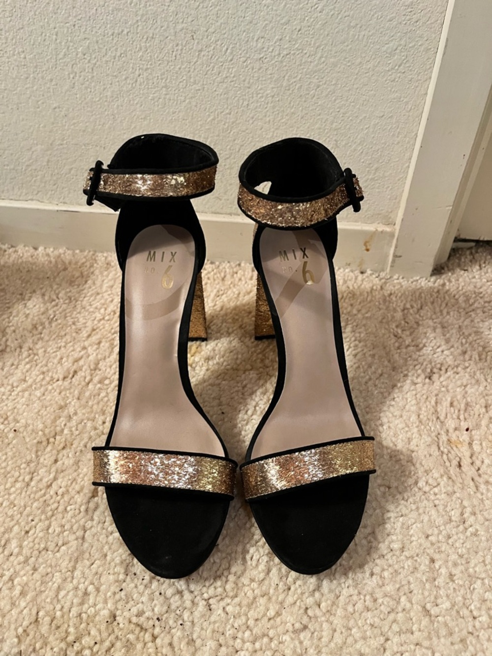 Mix No. 6 Black Sandal with Gold Glitter Straps and Heel
